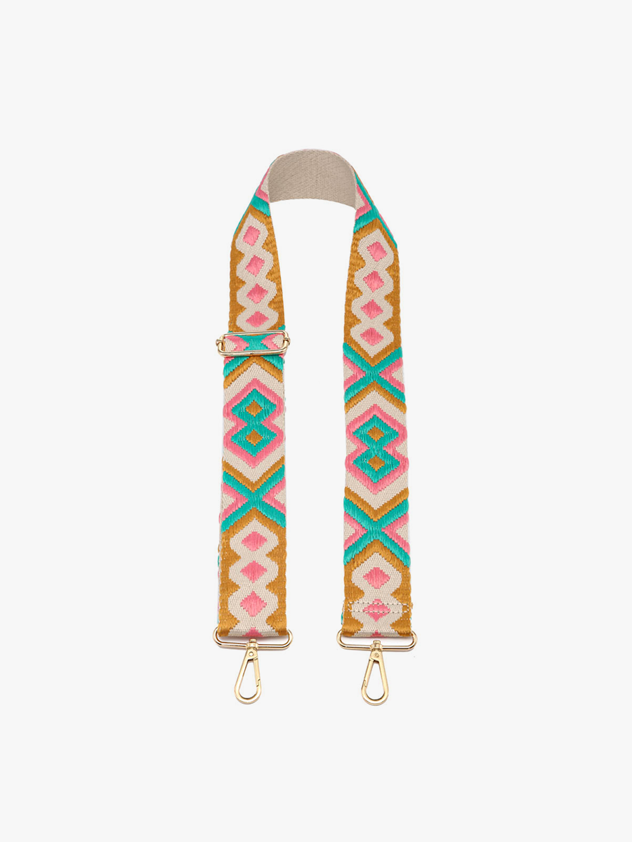 bohemian guitar strap pink green