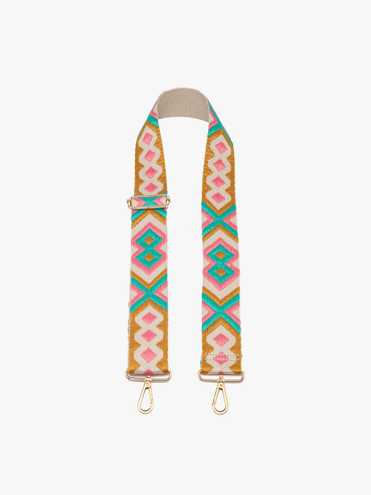 bohemian guitar strap pink green