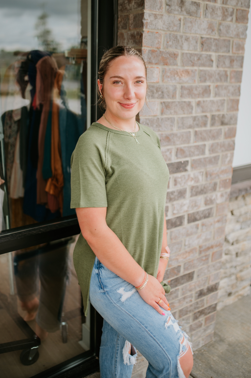waffle knit tee OLIVE