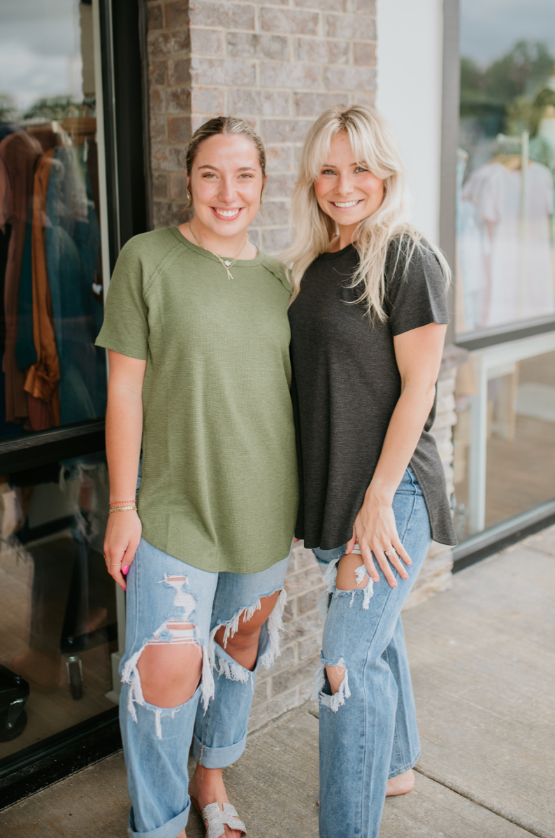 waffle knit tee OLIVE
