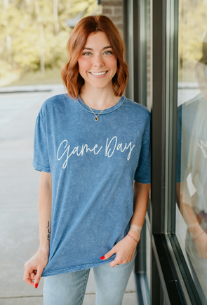 Game Day Puff Print Mineral Washed Graphic Top S-3XL