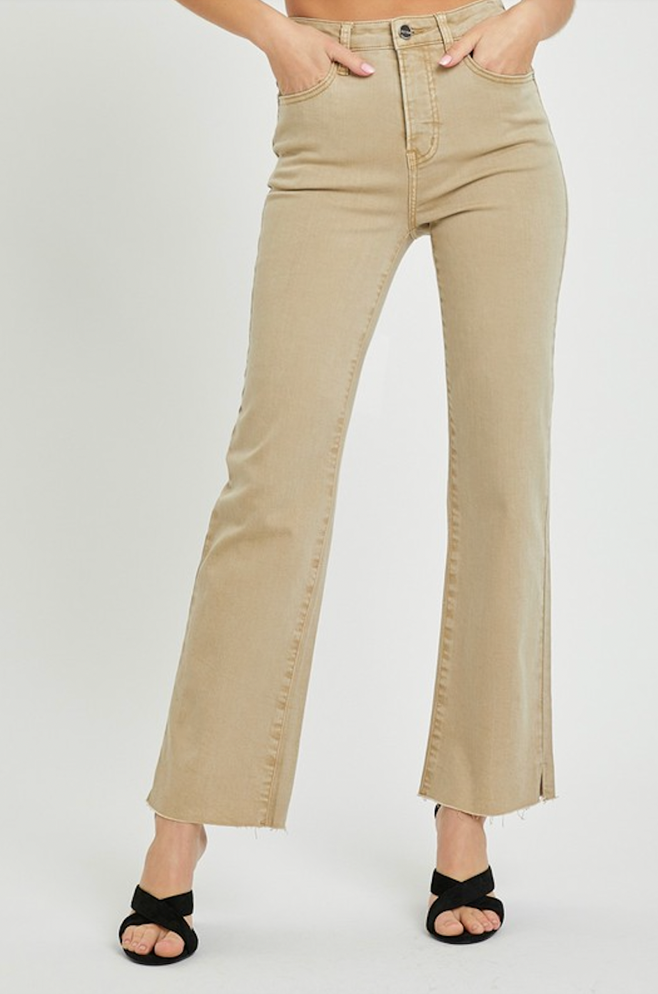 High rise Tummy Control Raw Hem Straight Pants