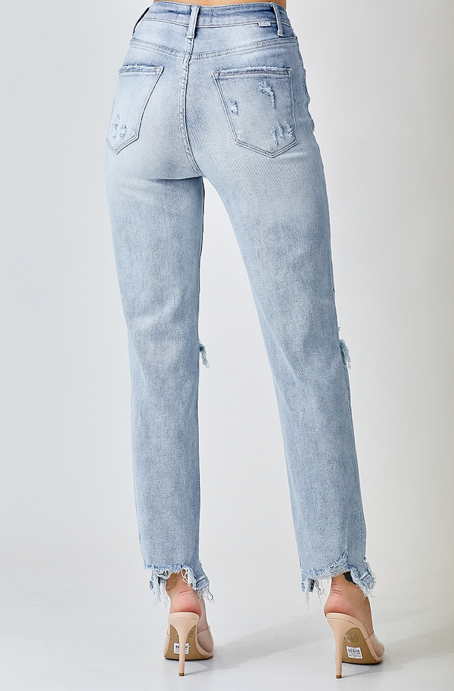 High Rise Crossover Distressed Girlfriend Jeans