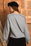 21 Raw Edge Detail Casual Waffle Knit Henley Top H GREY