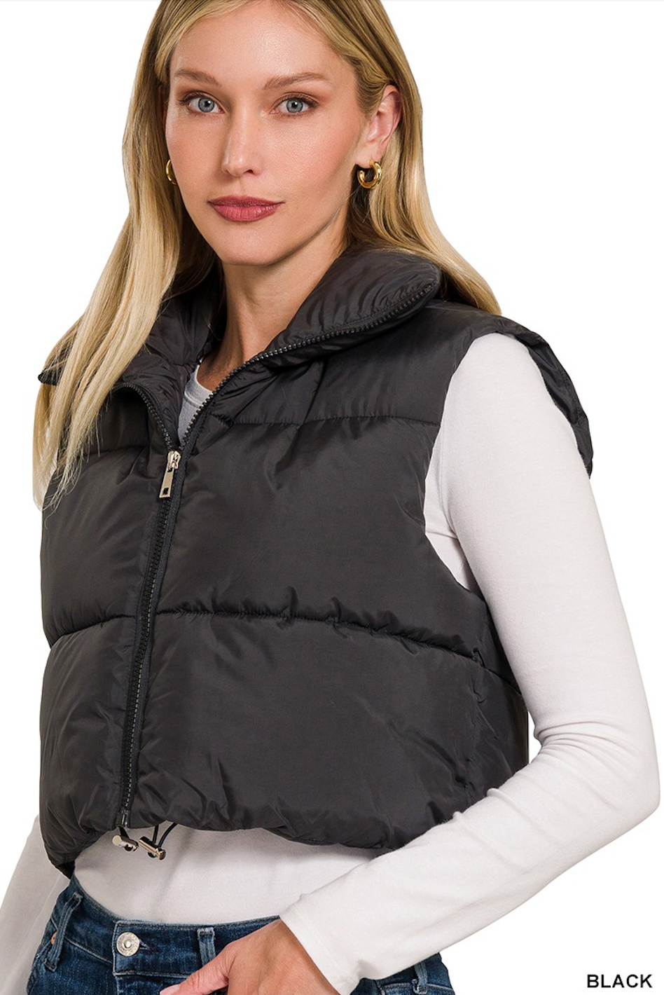 24 PUFFER CROPPED VEST BLACK