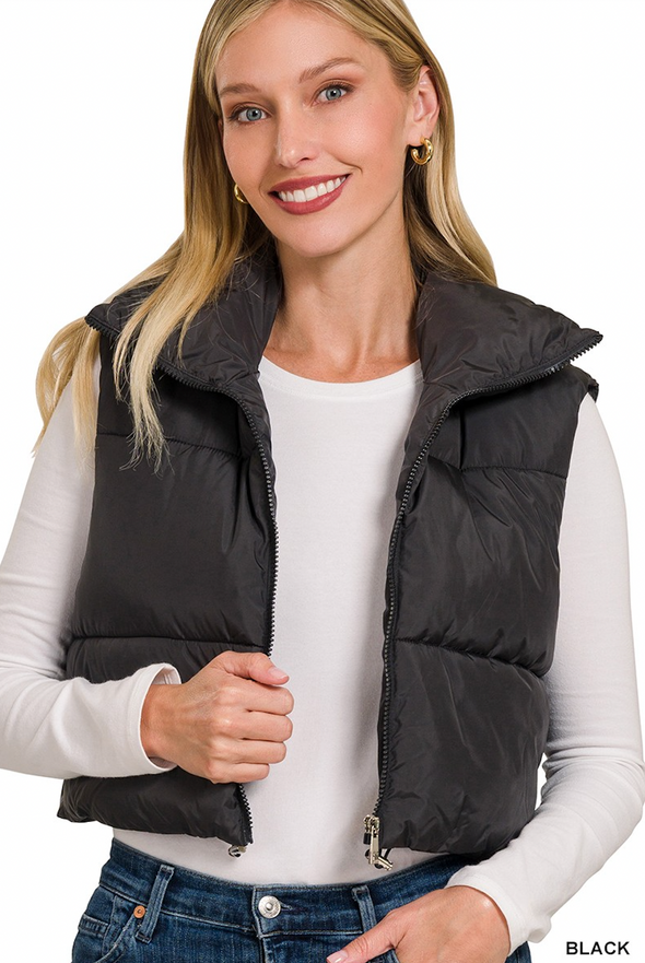 24 PUFFER CROPPED VEST BLACK