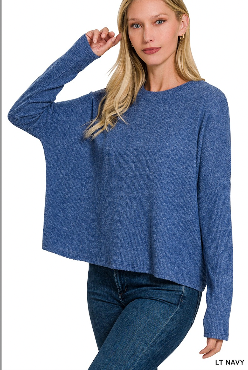 29 RIBBED DOLMAN LONG SLEEVE SWEATER LT NAVY