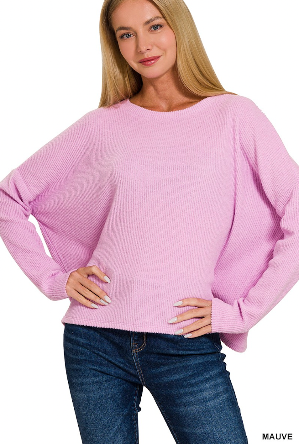 30 RIBBED DOLMAN LONG SLEEVE SWEATER MAUVE