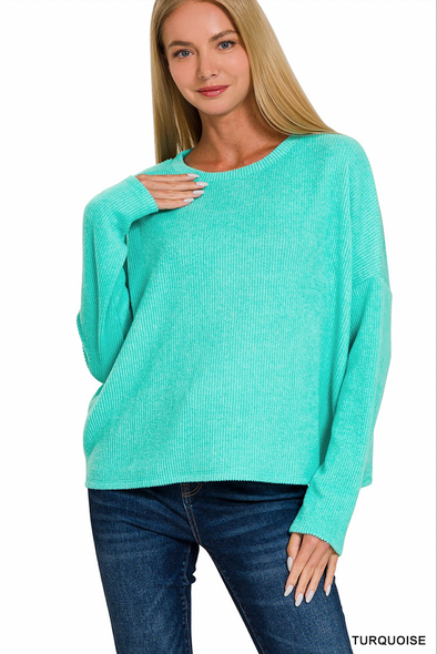 31 RIBBED DOLMAN LONG SLEEVE SWEATER TURQUOISE