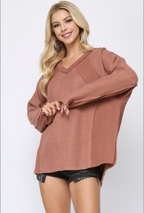 36 Solid Texture Knit and Raw Edge Detail Top