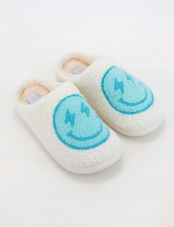 42 Lightning Eyes Smiley Face Terry Cloth Sherpa Slide BLUE