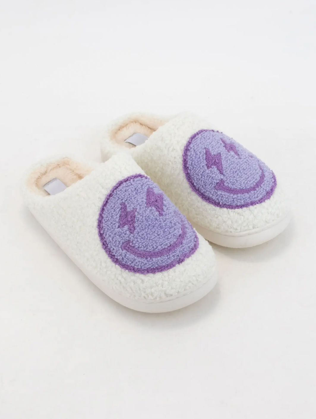 43 Lightning Eyes Smiley Face Terry Cloth Sherpa Slide LAVENDER