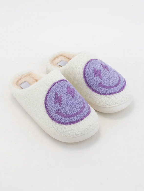 43 Lightning Eyes Smiley Face Terry Cloth Sherpa Slide LAVENDER