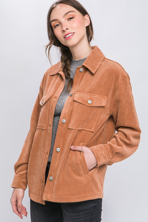 44 Corduroy Button Down Jacket With Pockets CAMEL