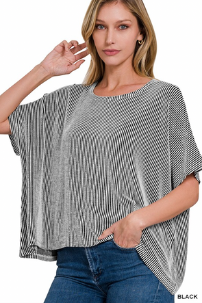 47 ribbed striped oversized short sleeve top