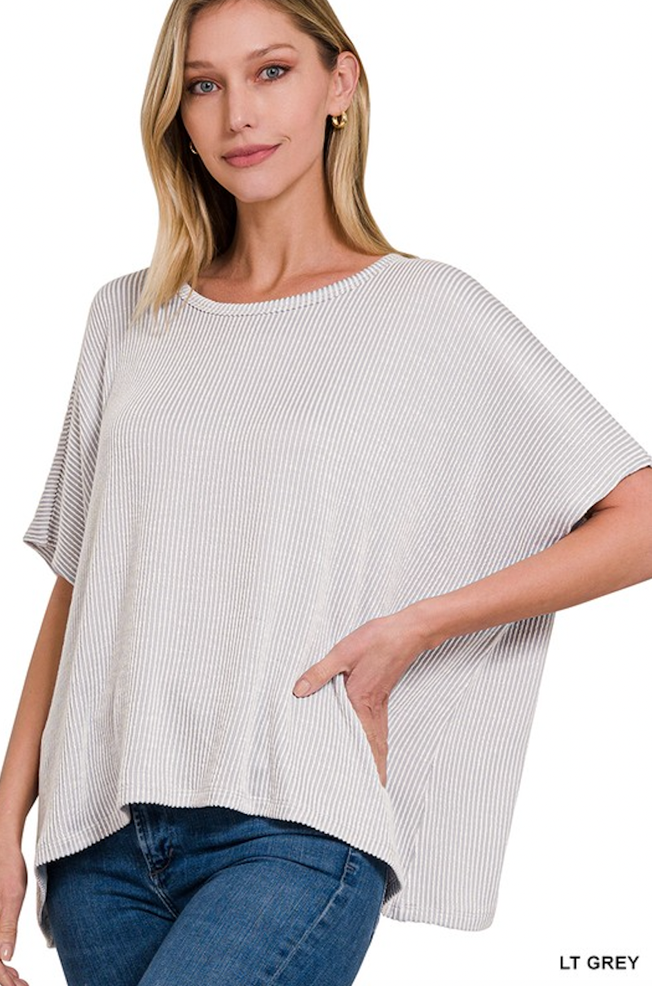 50 ribbed striped oversized short sleeve top