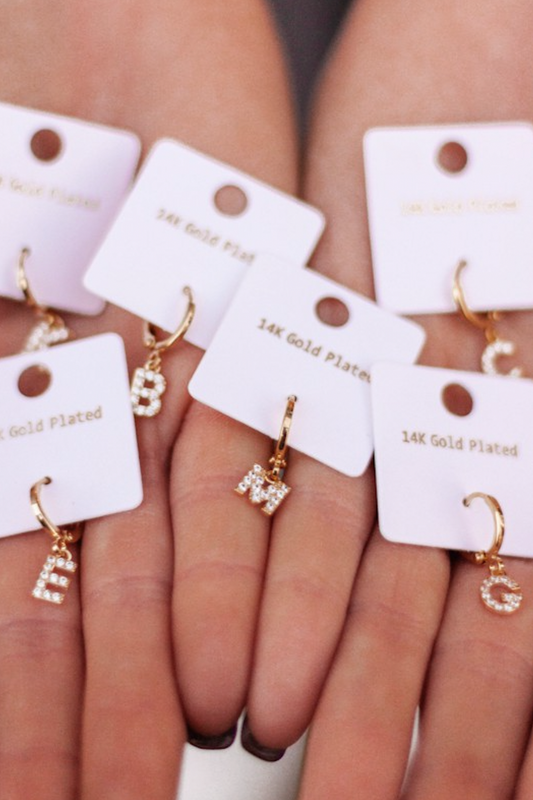 Pave Drop 14k Initial Drop Earrings