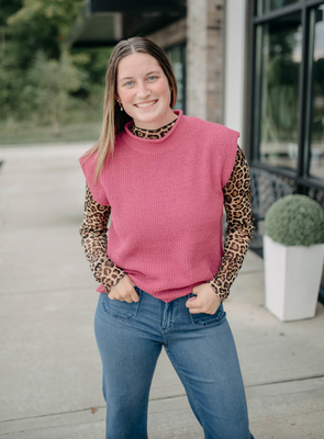 leopard sheer mesh knit top