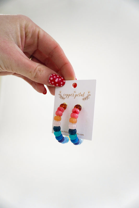 Rainbow Beaded Hoops