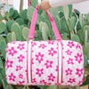 Pink Flower Groovy Checkered Pattern Weekender Bag
