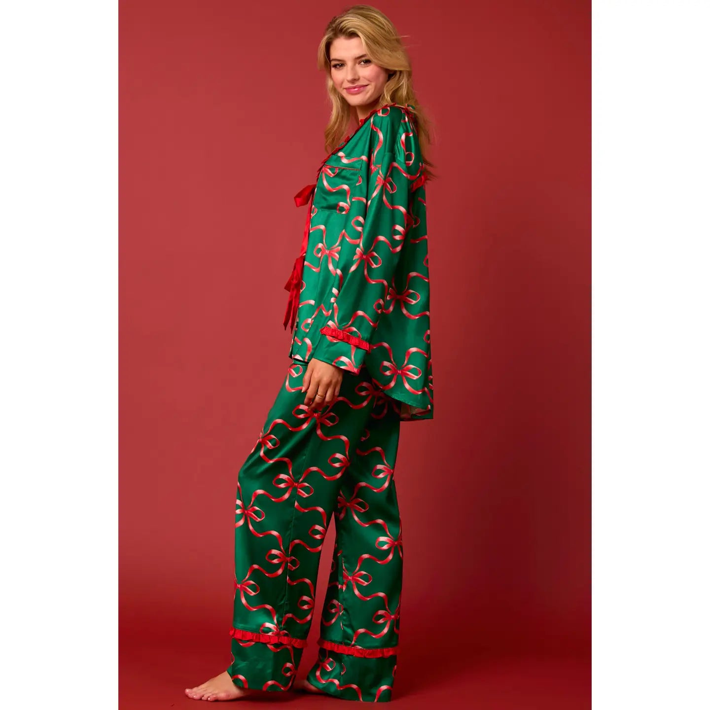 bow print pajama set