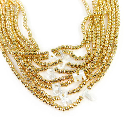 Initial Gold Bead Initial Shell 18K Gold Necklace