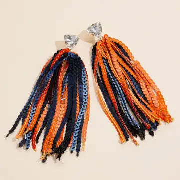 Sequined Tassels Glass Charm Dangling Earrings ORANGE NAVY