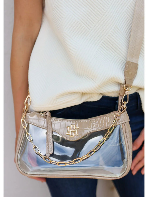 Cassidy Clear Crossbody Taupe Patent