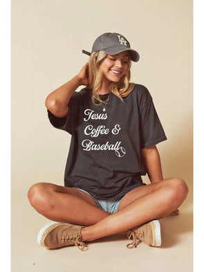 jesus coffee and baseball mineral washed tee