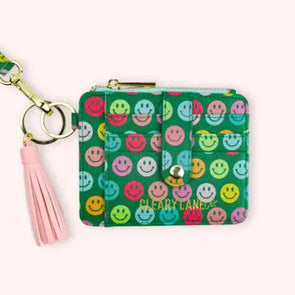 COLORFUL WALLET KEYCHAIN  Emerald Rainbow Smiley Faces