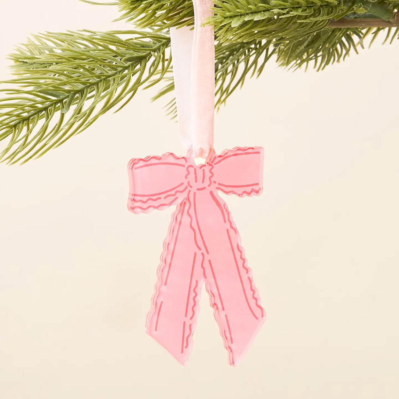 Holiday Tree Ornament-Pink Ruffle Bow Shape DARLING EFFECT