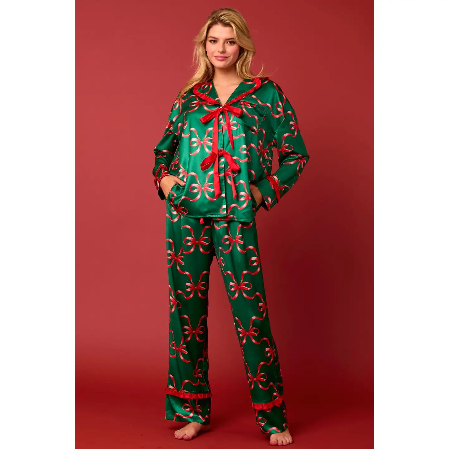 bow print pajama set