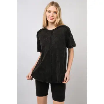 Washed Stretchy Knit Activewear Top & Shorts SET