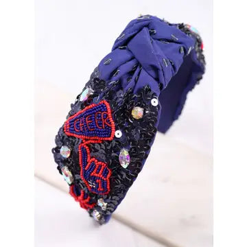 Cheer Sequin HeadbanD Navy Red