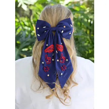 Cheer Them On Hair Bow Navy RED