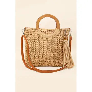 Hoop Handle Crochet Knit Tote Bag
