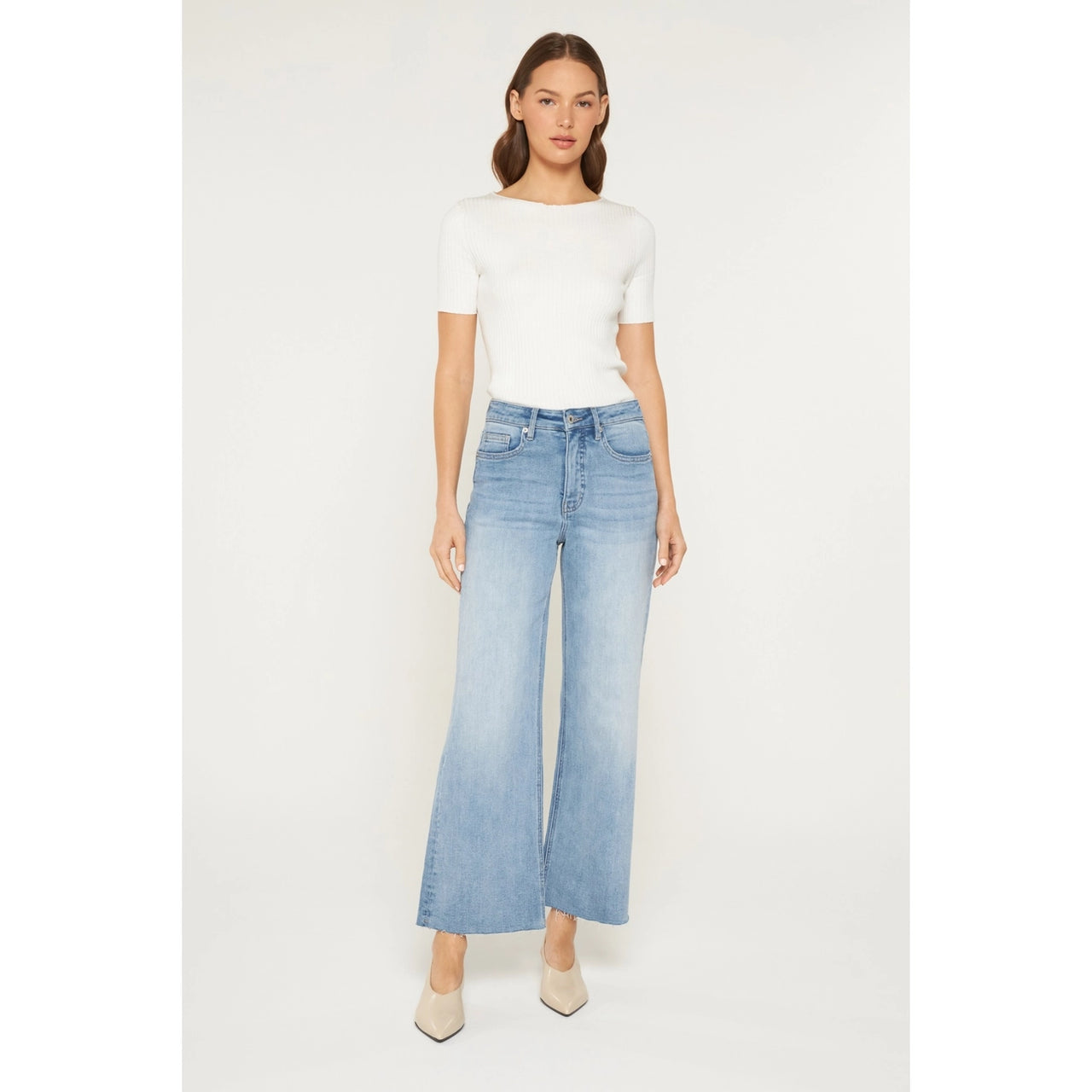High Rise Wide Raw Hem