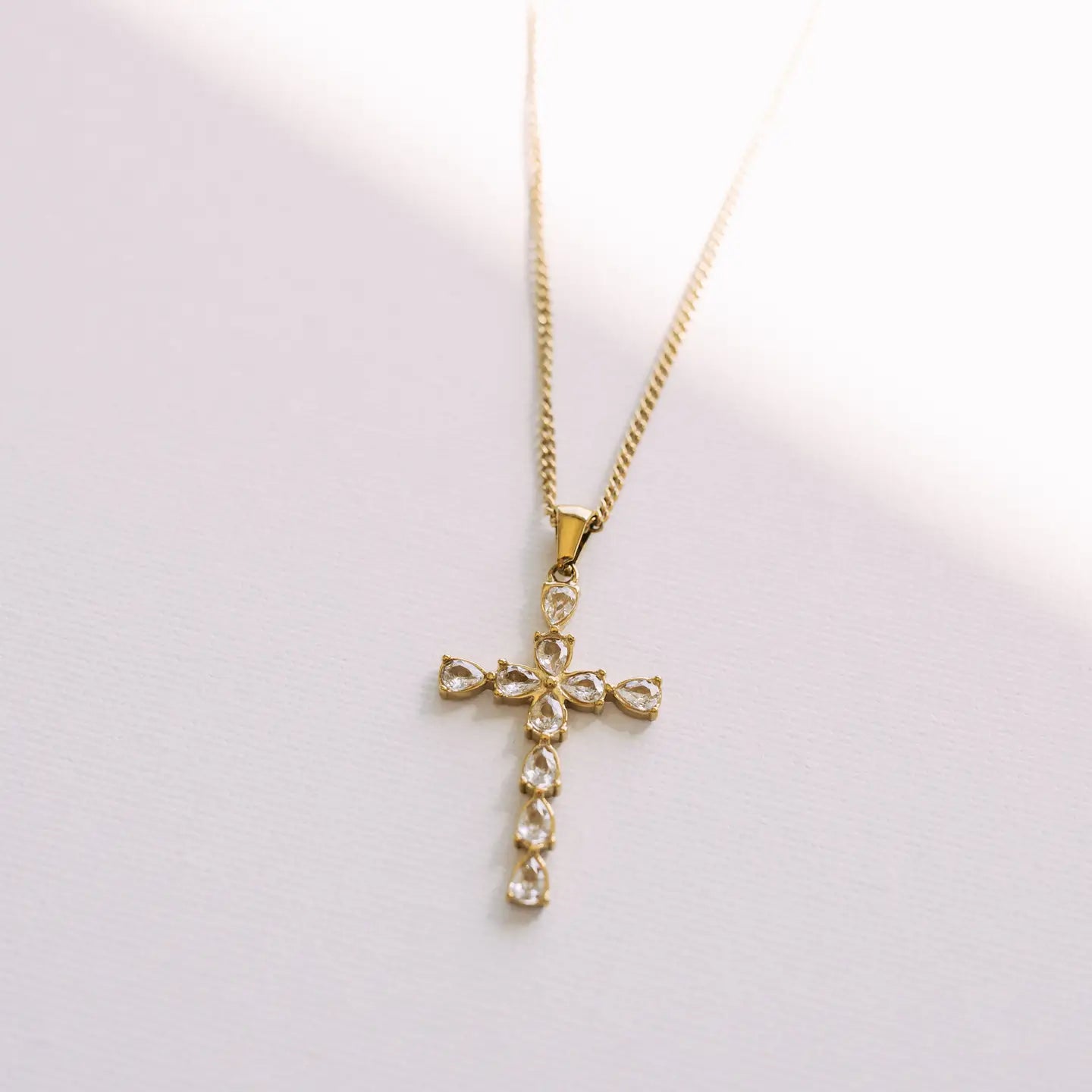 Vera Pear Crystal Cross Necklace