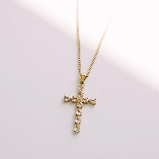 Vera Pear Crystal Cross Necklace