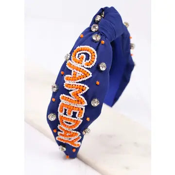 Game Day Embellished Headband Navy Orange