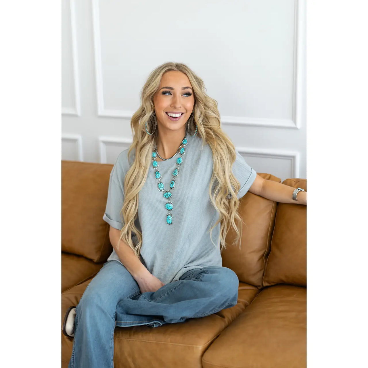 Dolman Sleeve V Neckline Blouse DUSTY BLUE