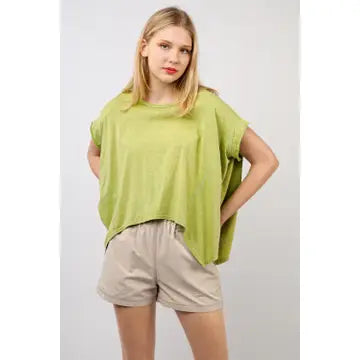 Short Sleeve Washed Comfy Knit Top