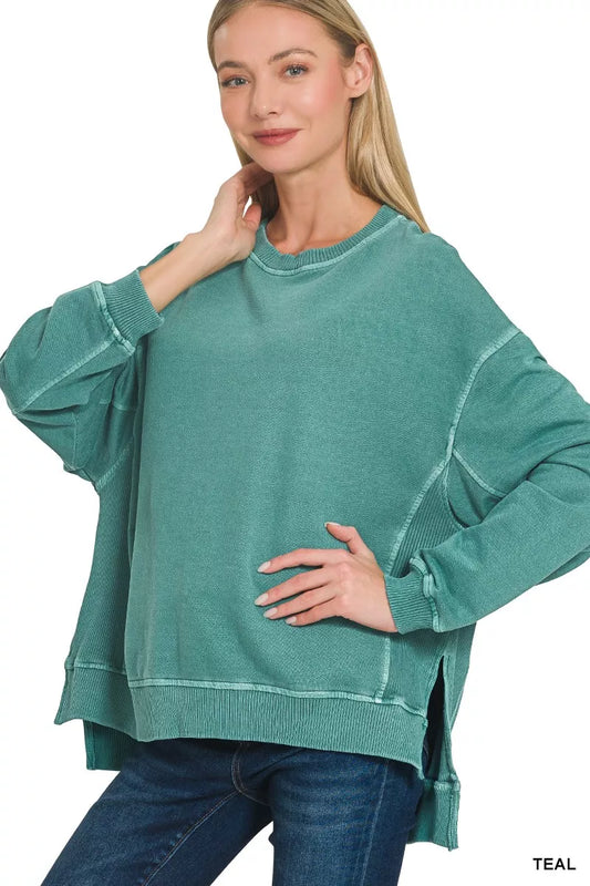 French Terry Pigment Dye & Enzyme Washing Pullover TEAL