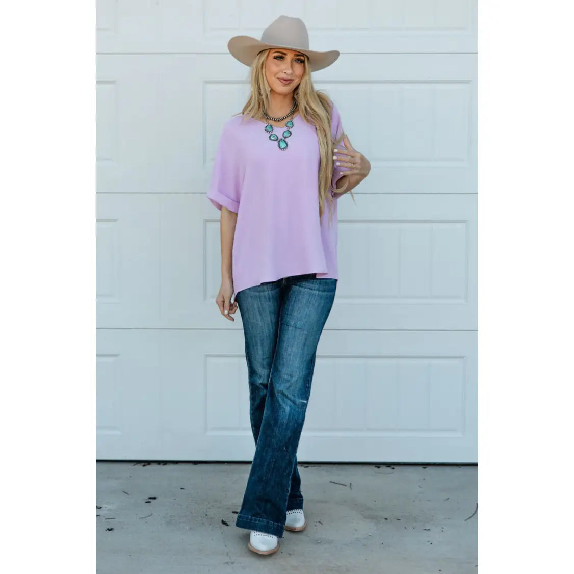 Dolman Sleeve V Neckline Blouse LILAC