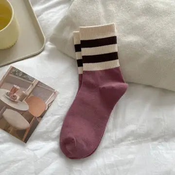Autumn and Winter Contrast Color Double Bar SOCKS