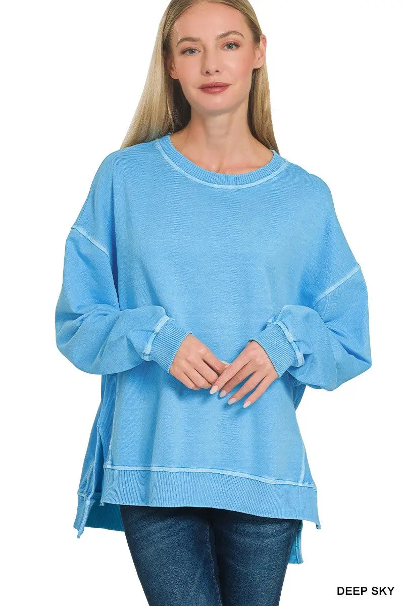 French Terry Pigment Dye & Enzyme Washing Pullover DEEP SKY