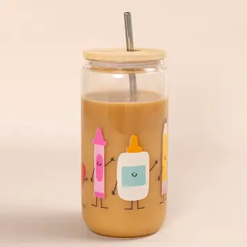SCHOOL SUPPLIES GLASS CUP