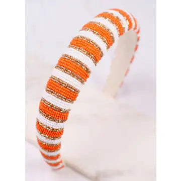 Sloane Striped Headband Orange White