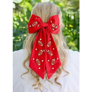 Hutson Beaded Football Bow RED
