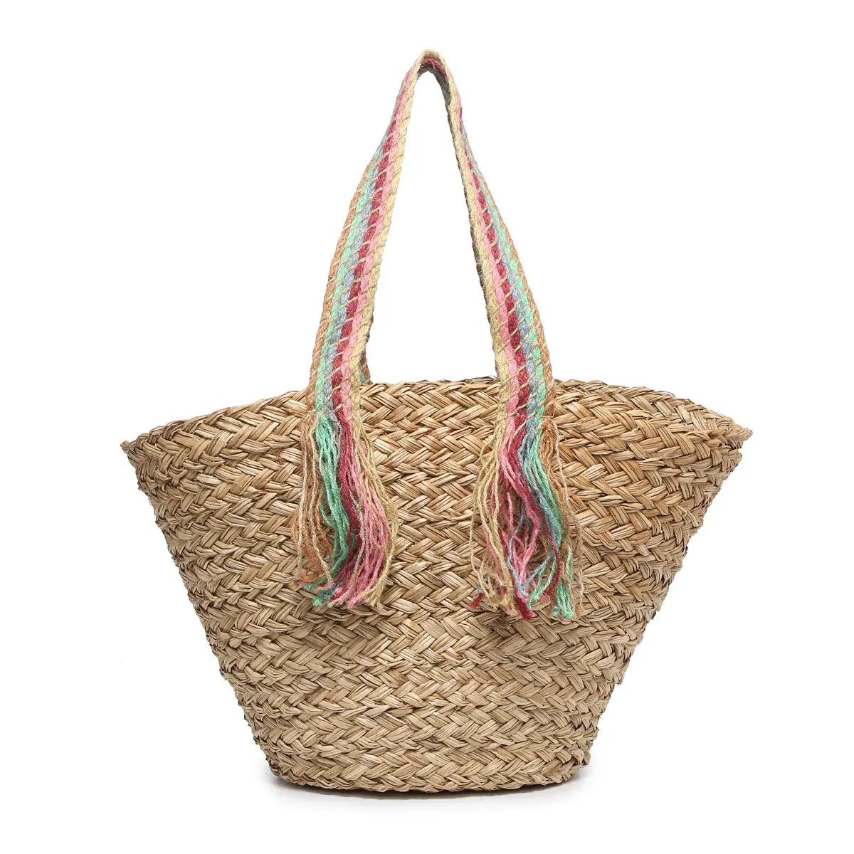 Kit Seagrass Tote w/ Rainbow Braided Handles